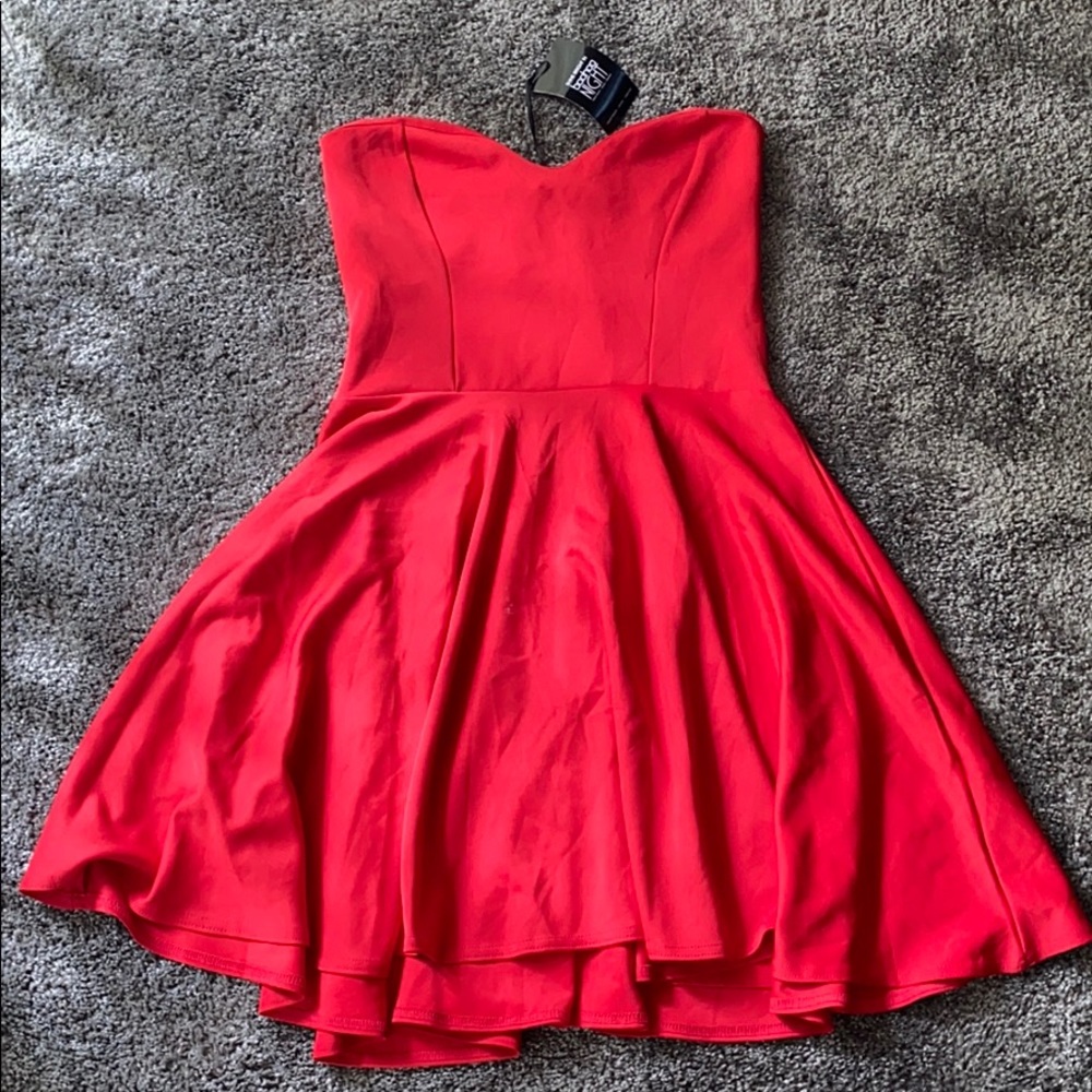 Boohoo Night Strapless Red Skater Dress
